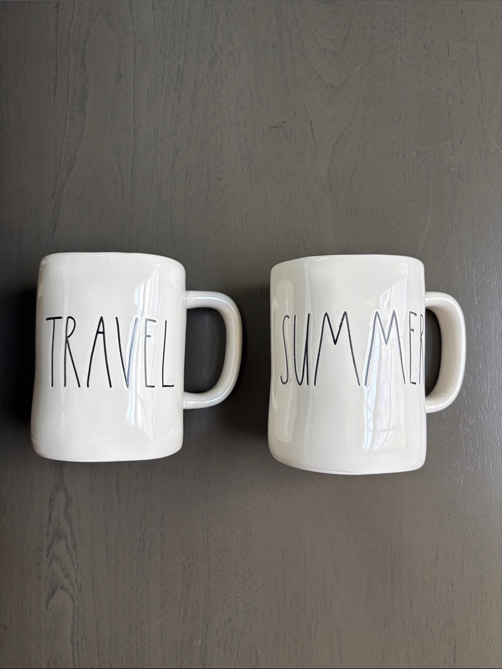 Rae Dunn White Mugs - "TRAVEL" and "SUMMER" Set